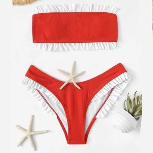Red and white ruffle bikini!